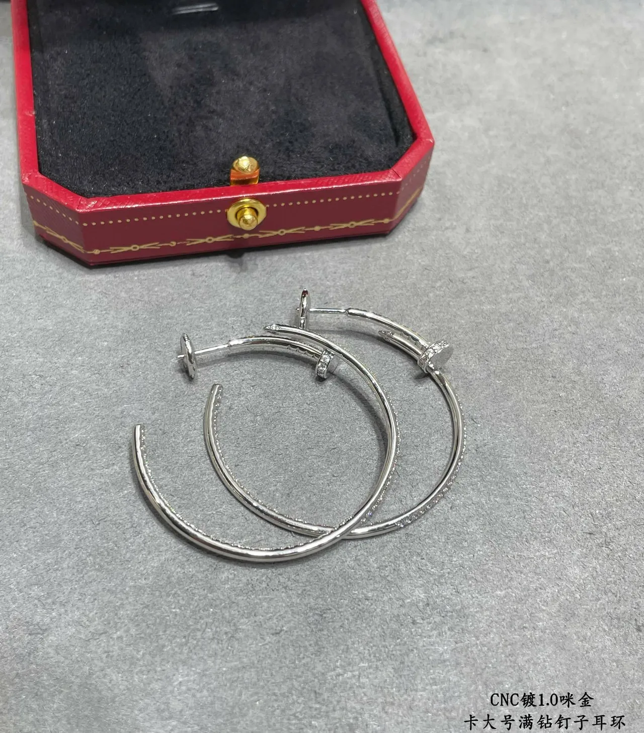 Silver White Open Hoop Pavé-Set Stones Earrings 4