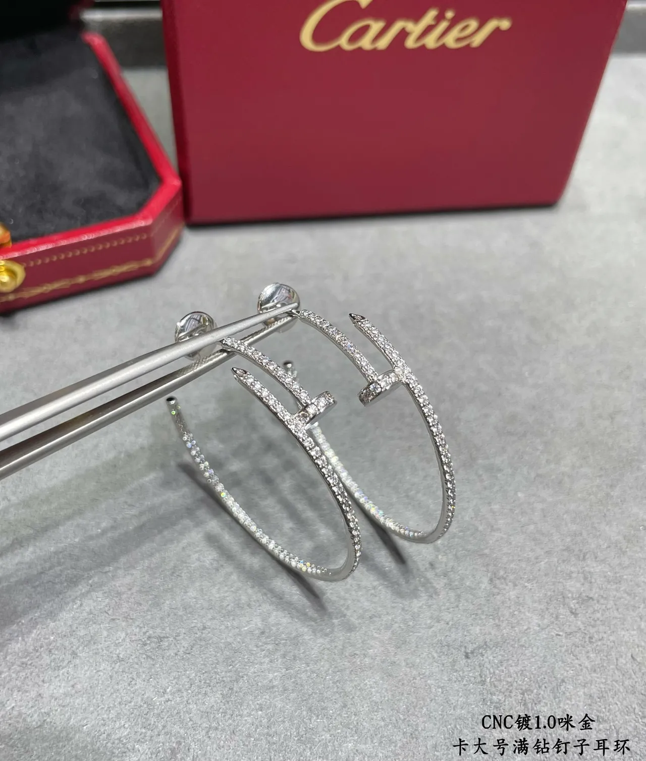 Silver White Open Hoop Pavé-Set Stones Earrings 7