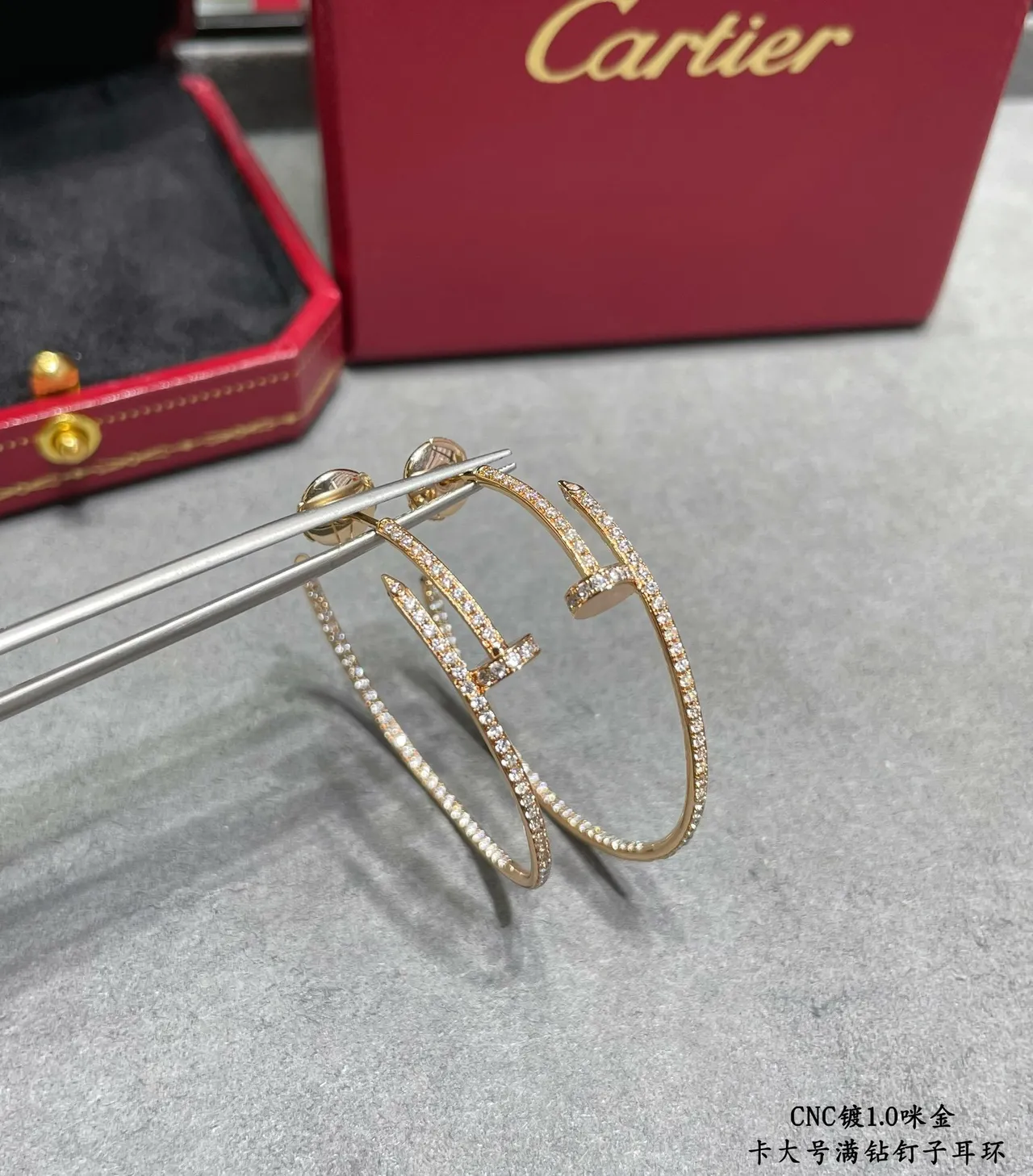 Silver White Open Hoop Pavé-Set Stones Earrings 8