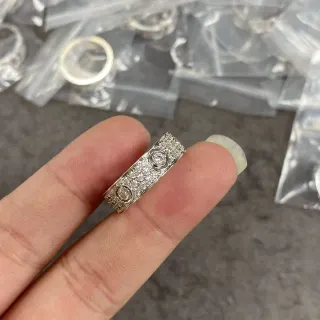Silver White Pavé-Set Band Two Central Round Stones Ring