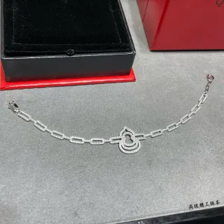 Pulsera Cadena de eslabones Plata Blanca Pavé-Set Motivo Floral/Corazón Central Abierto