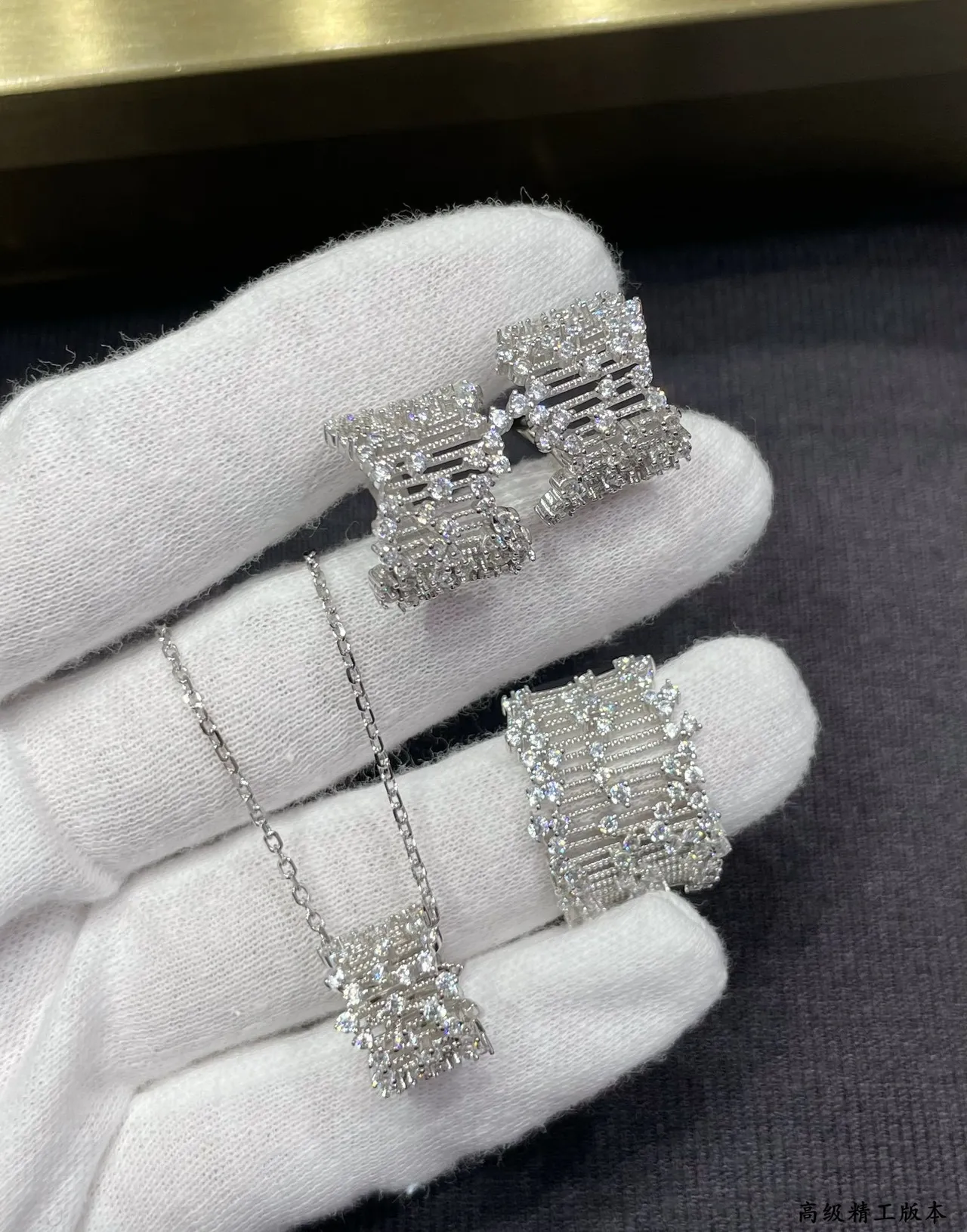 Silver White Pavé-Set Multi-Row Bar Design Earrings 2