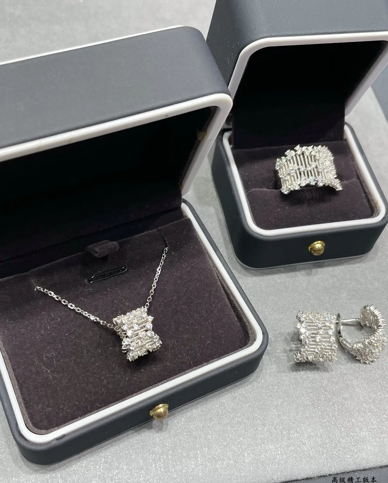 Silver White Pavé-Set Multi-Row Bar Design Earrings 4