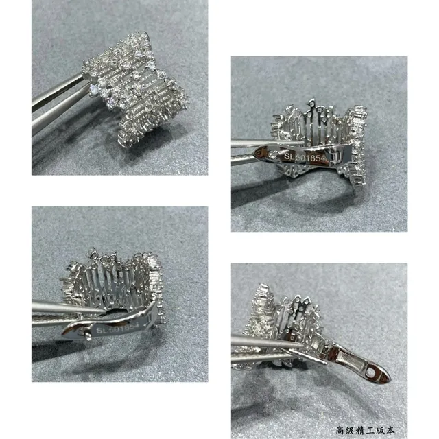 Silver White Pavé-Set Multi-Row Bar Design Earrings 6