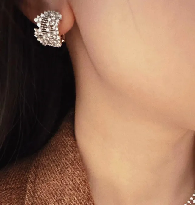 Silver White Pavé-Set Multi-Row Bar Design Earrings 9