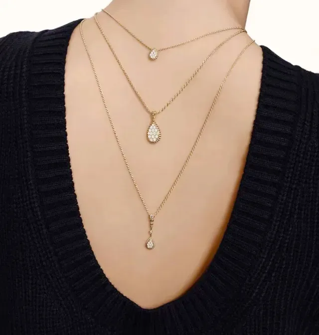 Silver White Teardrop Pendant Pave-Set Stones Necklace 9