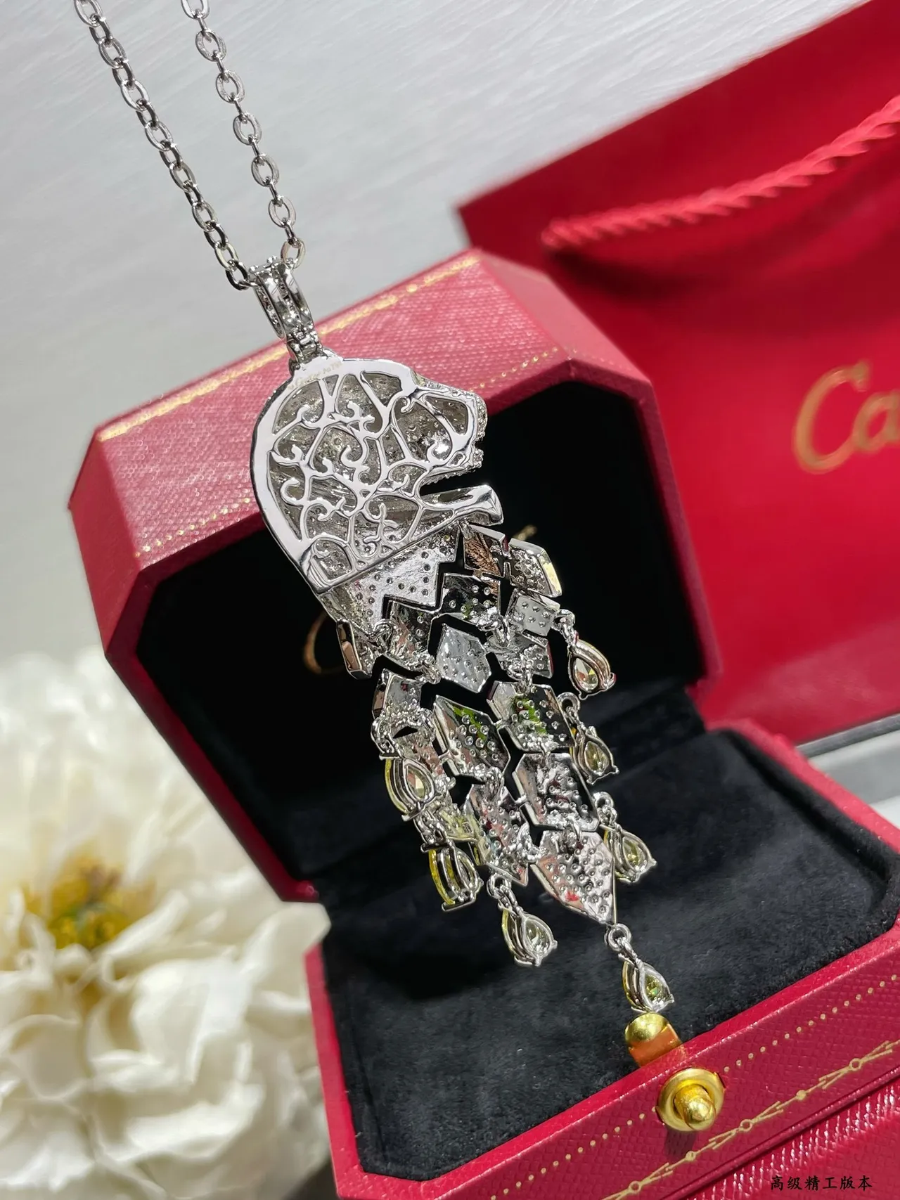 قلادة معلق رأس حيوان فضي أصفر Pavé-Set حجر 7