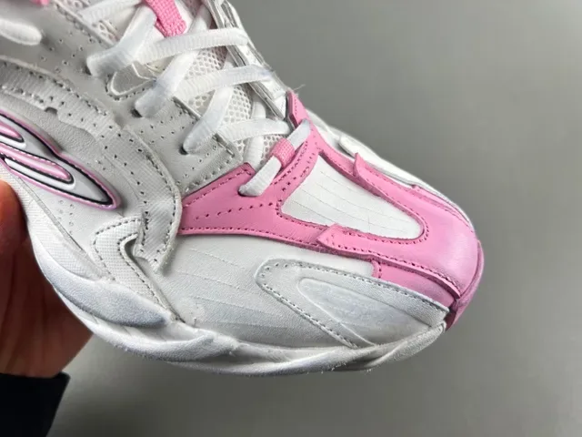 Skechers D'Lites Branco e Rosa Sola Plataforma Camadas de Sobreposições Sintéticas Tênis Chunky 2