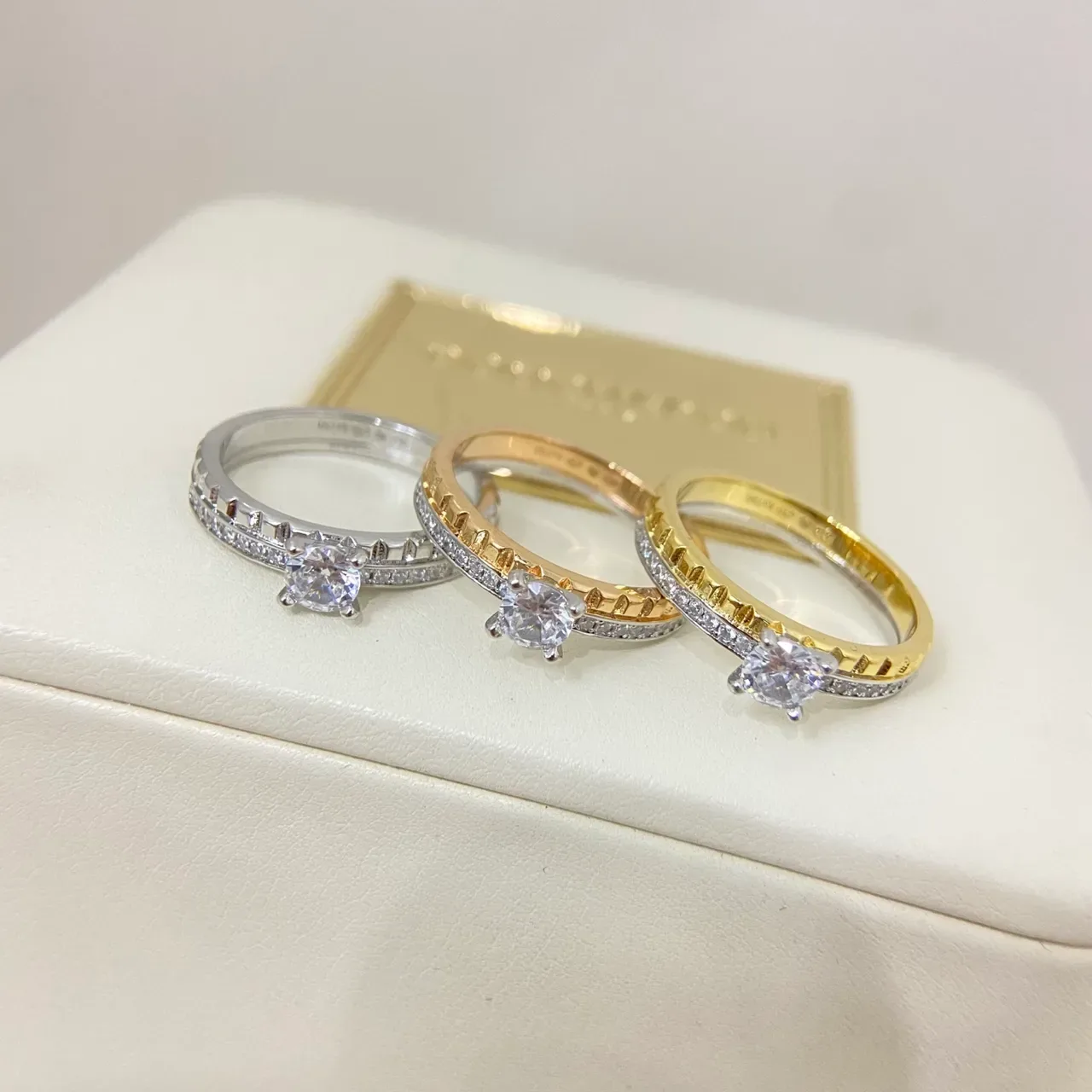 Stackable Pavé-Band Round Solitaire Two-Tone Rings 2