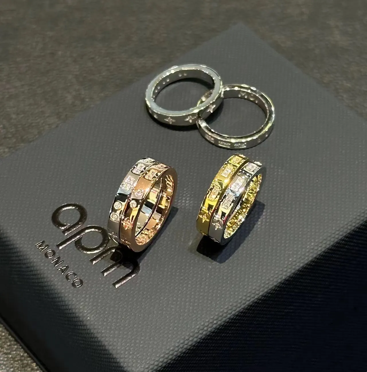 Stacked Channel-Set Baguette Stone Gold-Tone Rings 4