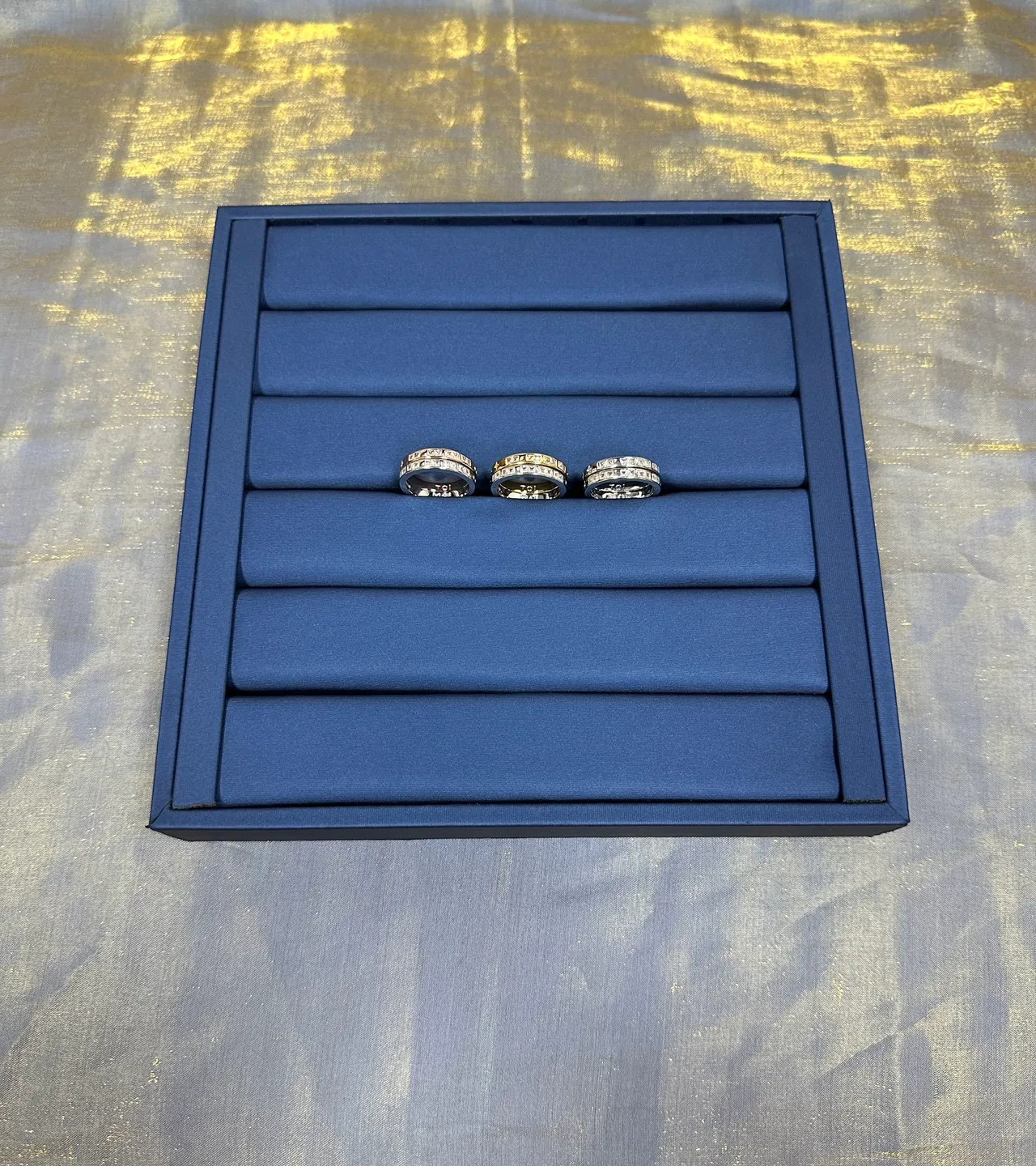 Stacked Channel-Set Baguette Stone Gold-Tone Rings 6