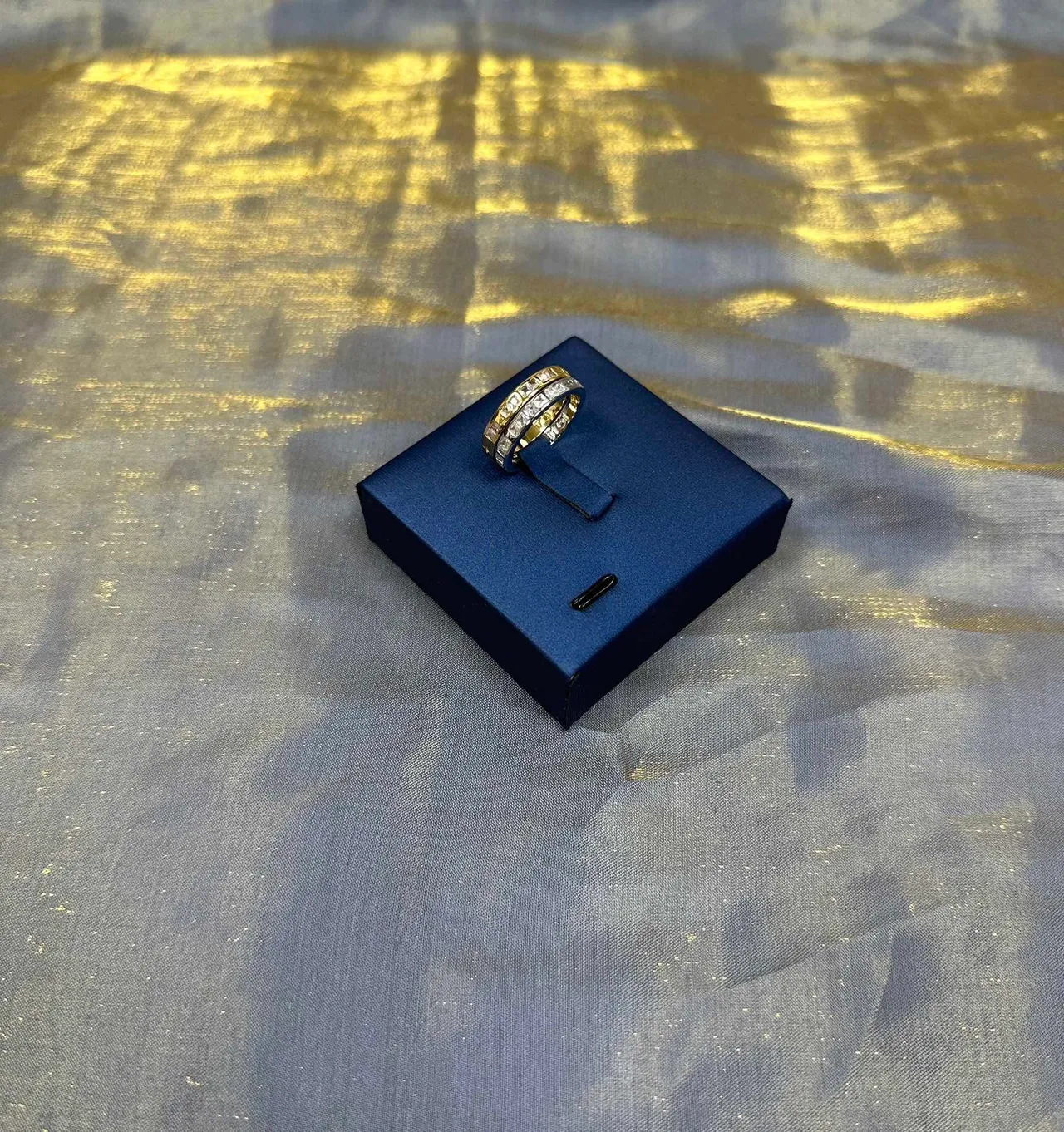 Stacked Channel-Set Baguette Stone Gold-Tone Rings 7