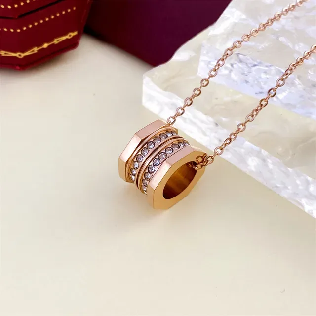 Stacked Hexagonal Pavé Crystal Pendant Necklace 2