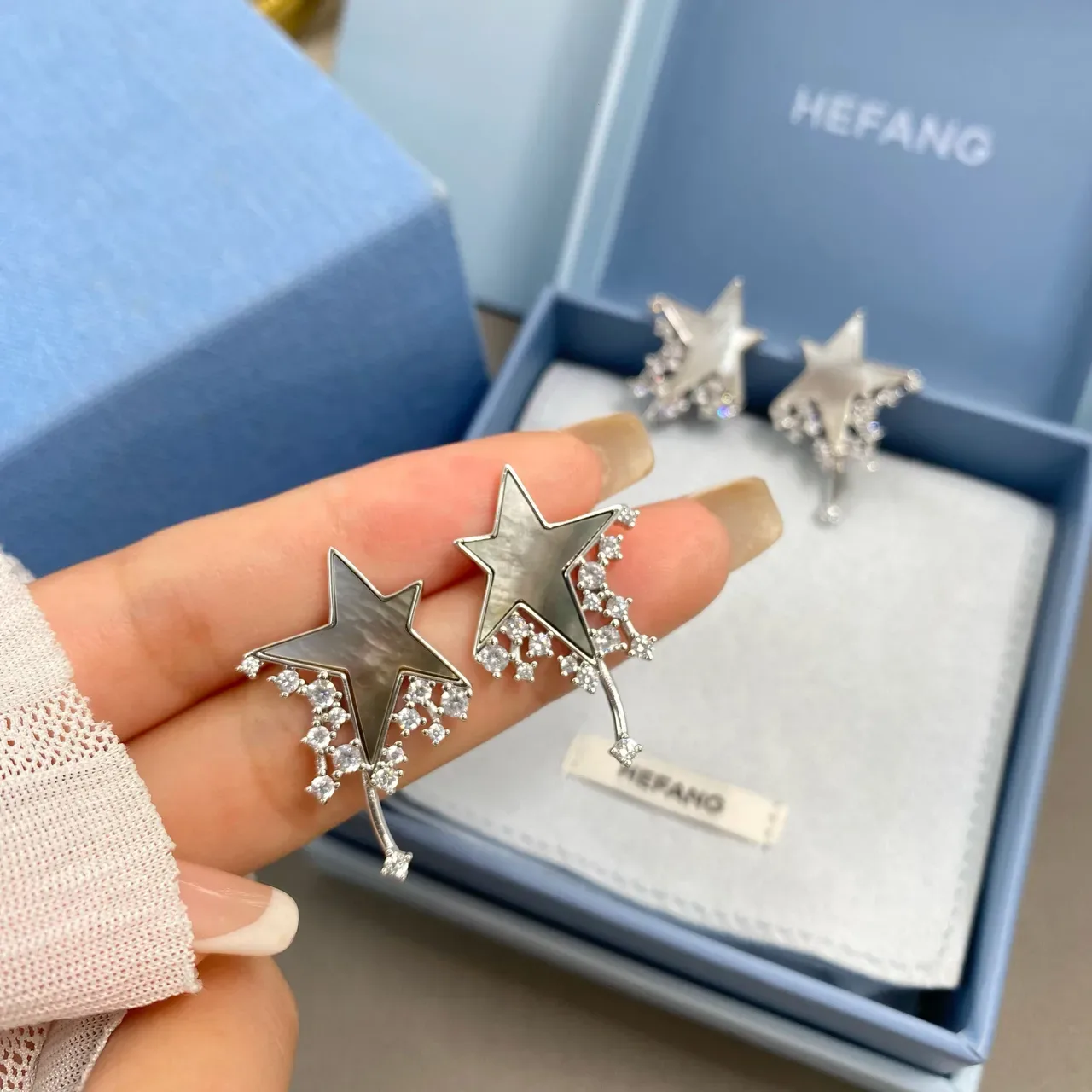 Star-Shaped Mother-of-Pearl and Crystal Stud Earrings 6