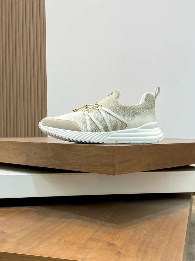 Stefano Ricci Beige White Laceless Slip-On Construction Crisscross Elastic Strap System Lifestyle Sneakers 3