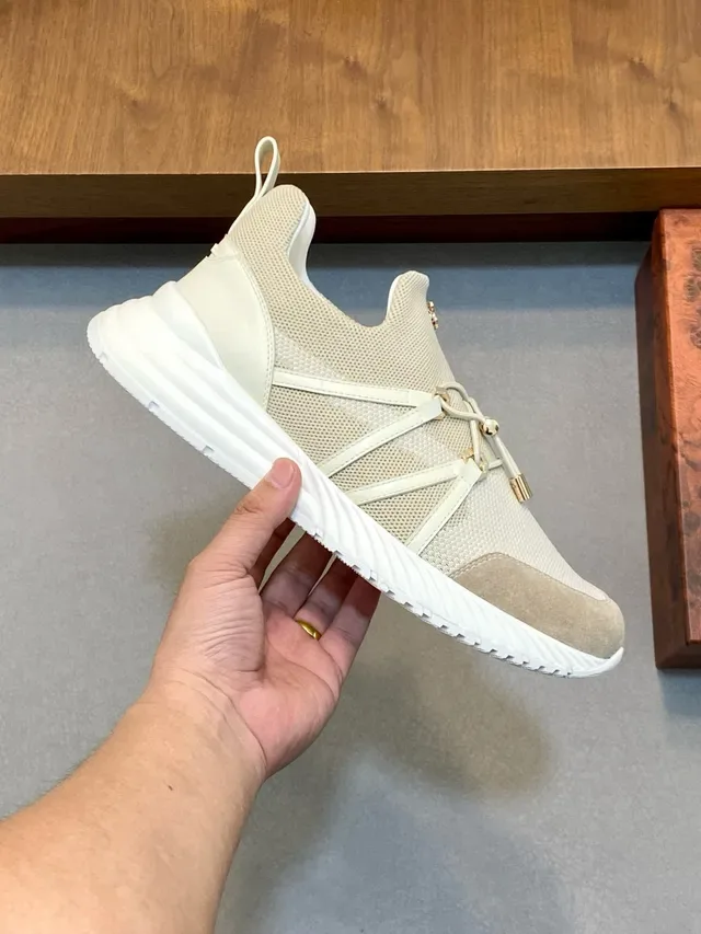 Stefano Ricci Beige White Laceless Slip-On Construction Crisscross Elastic Strap System Lifestyle Sneakers 4