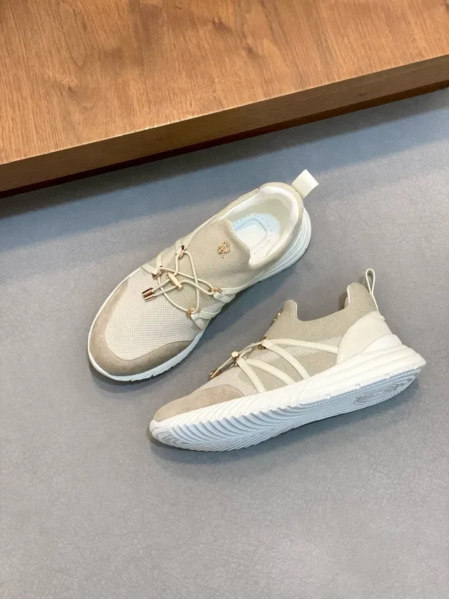 Stefano Ricci Beige White Laceless Slip-On Construction Crisscross Elastic Strap System Lifestyle Sneakers 5