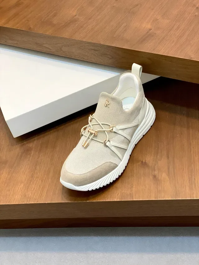 Stefano Ricci Beige White Laceless Slip-On Construction Crisscross Elastic Strap System Lifestyle Sneakers 6