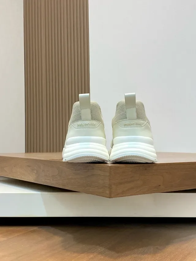 Stefano Ricci Beige White Laceless Slip-On Construction Crisscross Elastic Strap System Lifestyle Sneakers 8