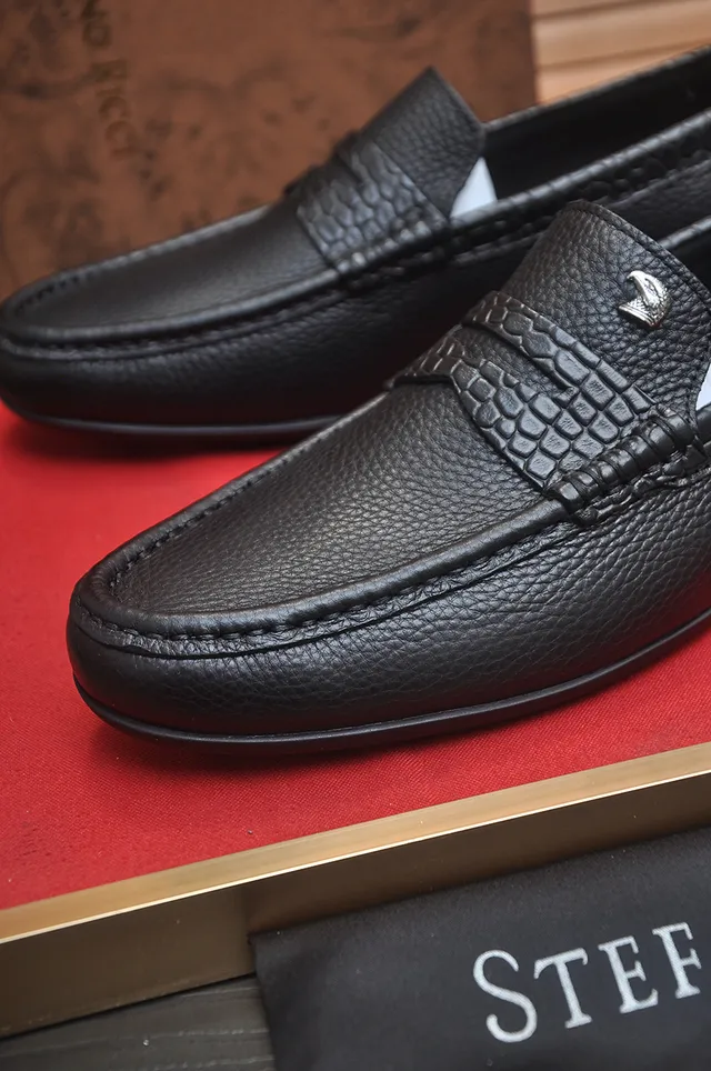 Stefano Ricci Pebbled Leather Croc-Embossed Penny Loafer 2
