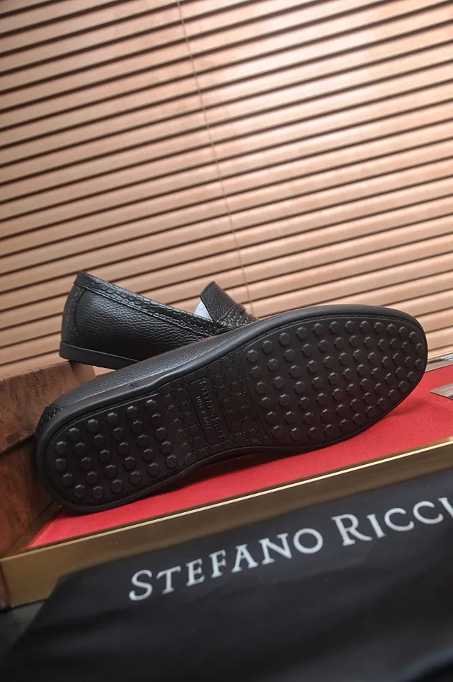 Stefano Ricci Pebbled Leather Croc-Embossed Penny Loafer 3