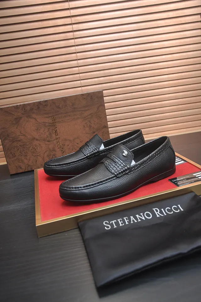 Stefano Ricci Pebbled Leather Croc-Embossed Penny Loafer 4