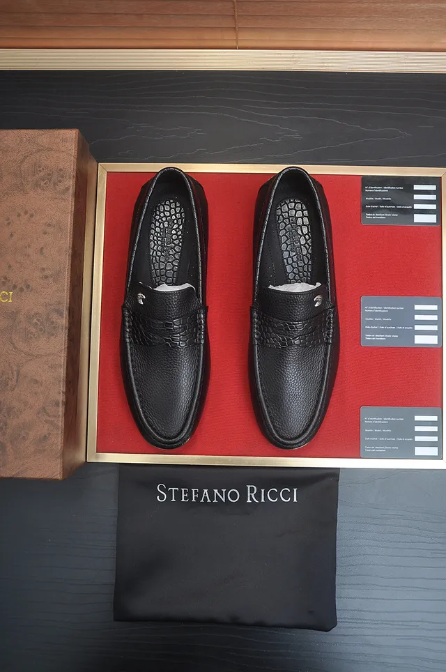 Stefano Ricci Pebbled Leather Croc-Embossed Penny Loafer 5