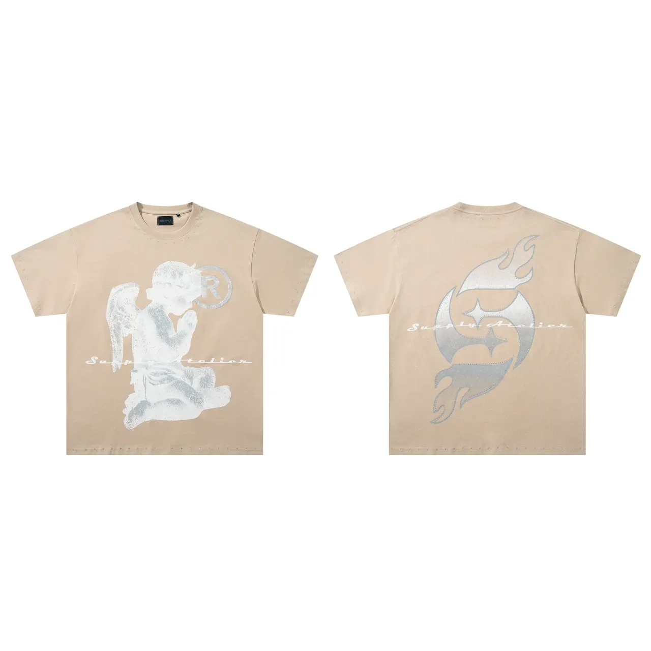 Supply Atelier Graphic Print Metallic Foil Beige T-Shirt 2