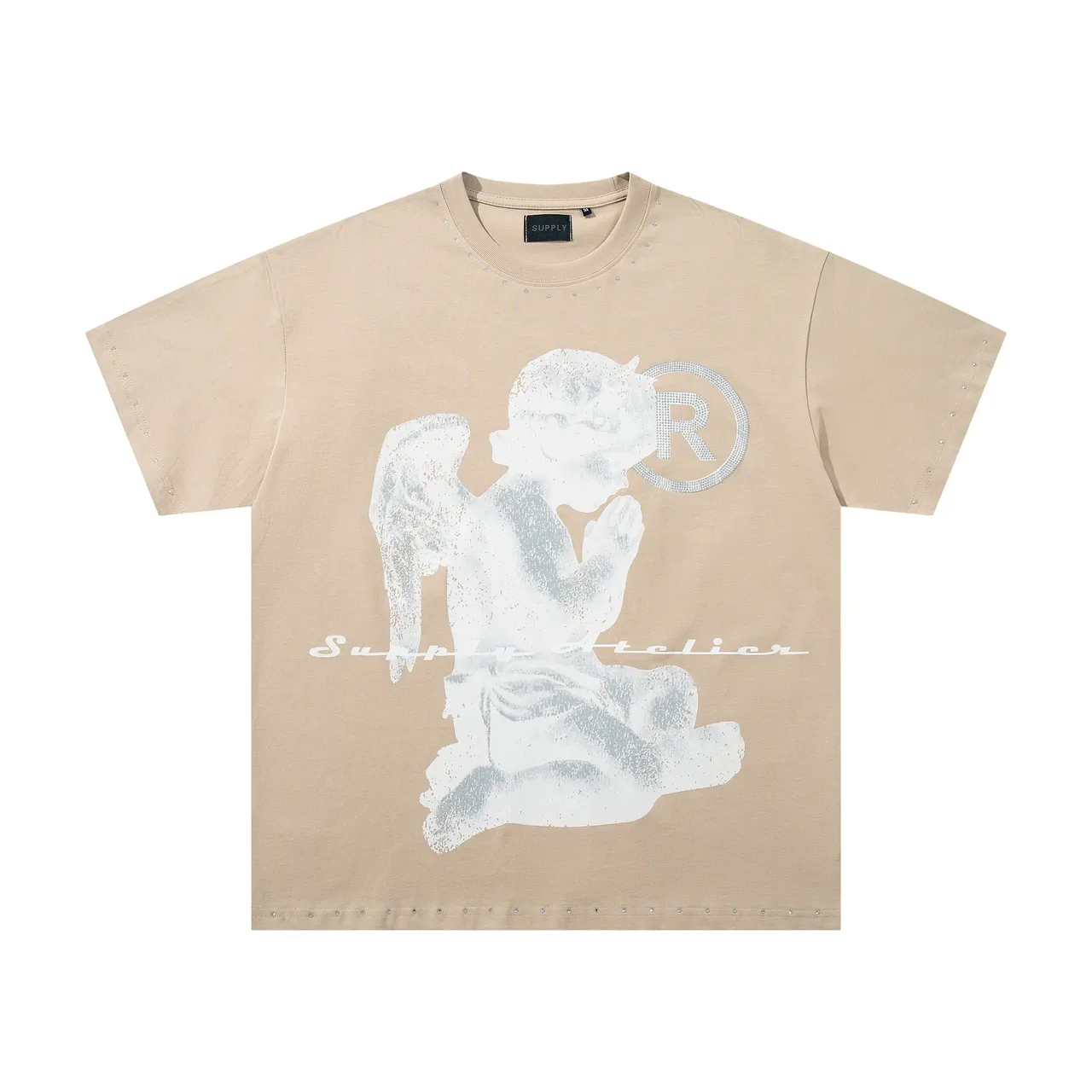 Supply Atelier Graphic Print Metallic Foil Beige T-Shirt 3