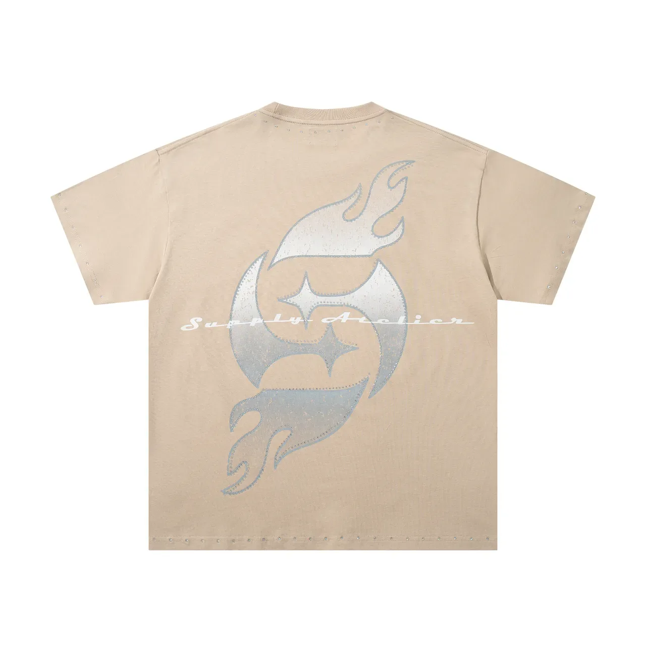Supply Atelier Graphic Print Metallic Foil Beige T-Shirt 4