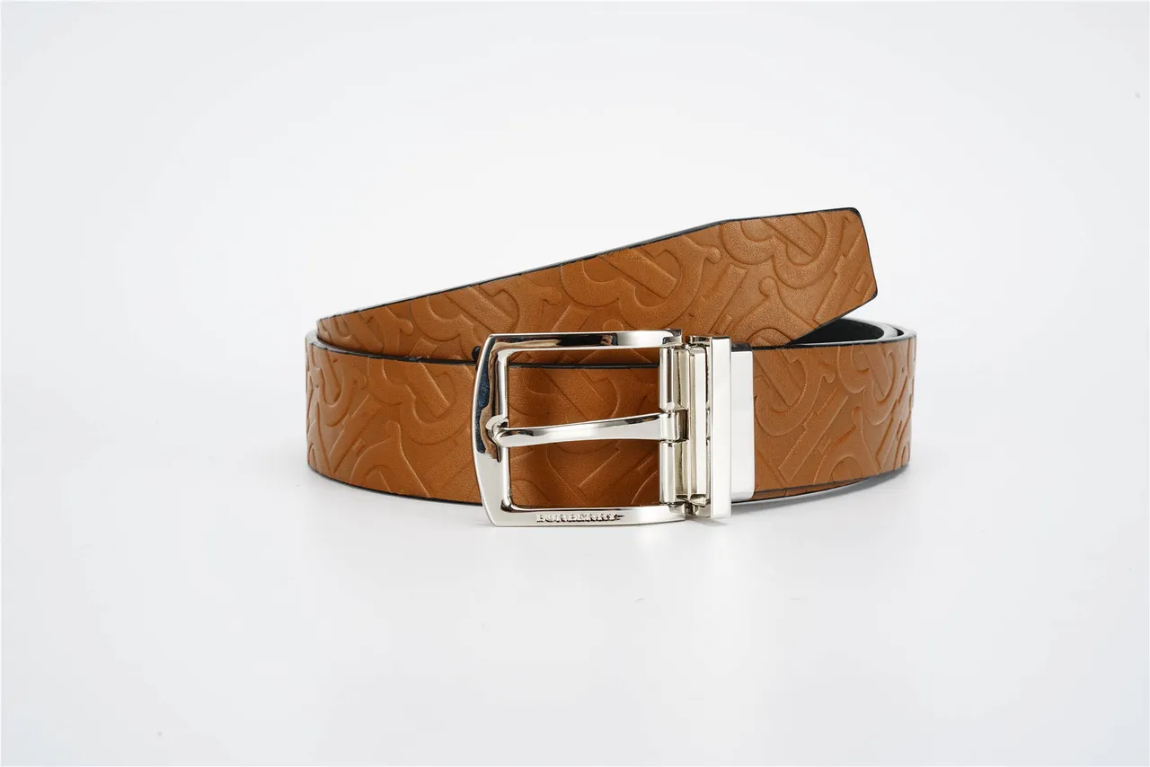 Tan and Black Reversible Embossed Leather Belt 4