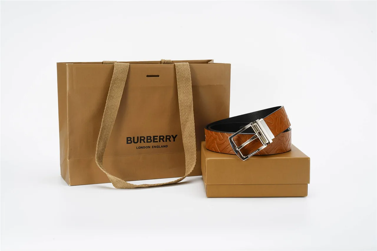 Tan and Black Reversible Embossed Leather Belt 5