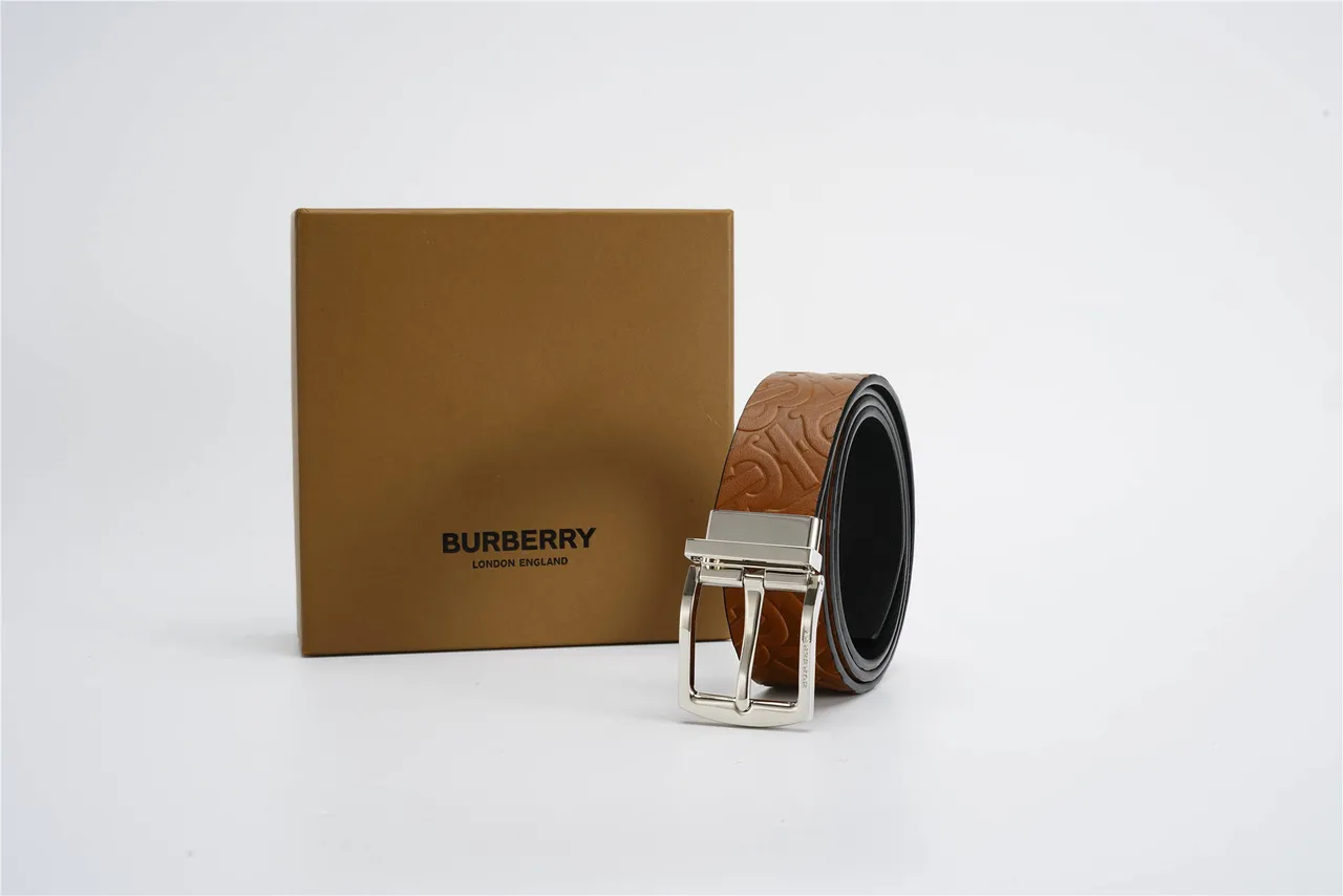 Tan and Black Reversible Embossed Leather Belt 6