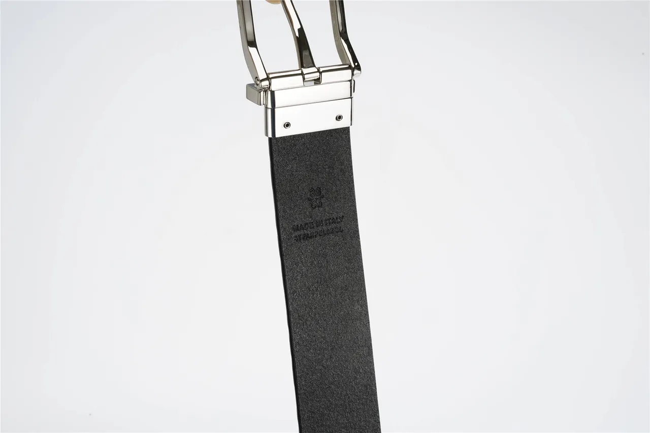 Tan and Black Reversible Embossed Leather Belt 7