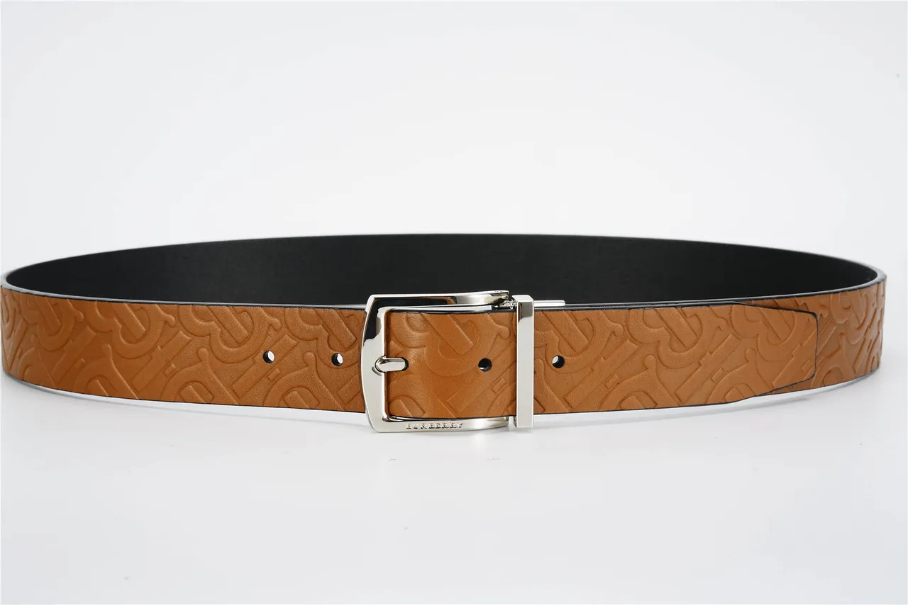 Tan and Black Reversible Embossed Leather Belt 8