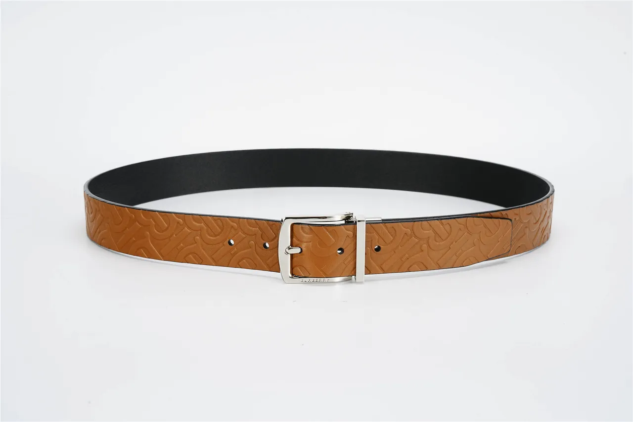 Tan and Black Reversible Embossed Leather Belt 9