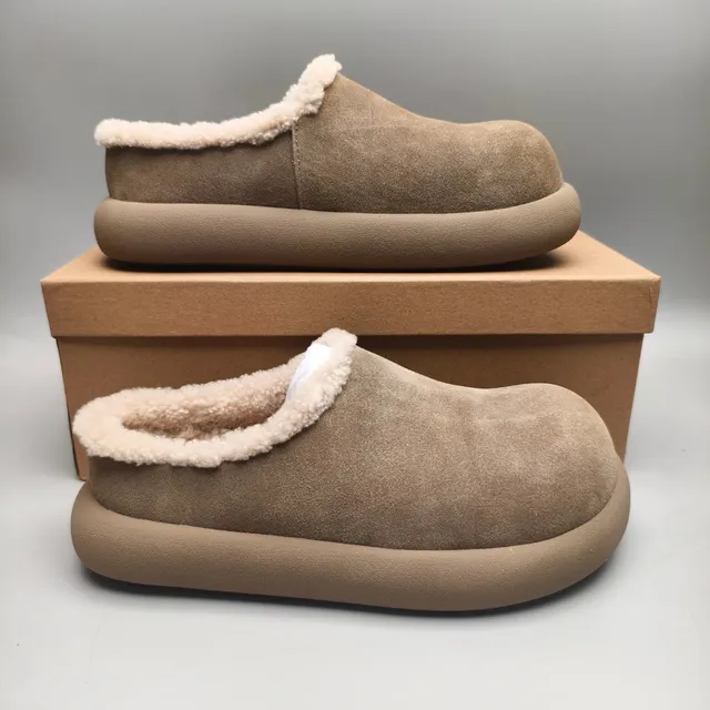 Taupe Suede Shearling-Lined Chunky Sole Slipper 5
