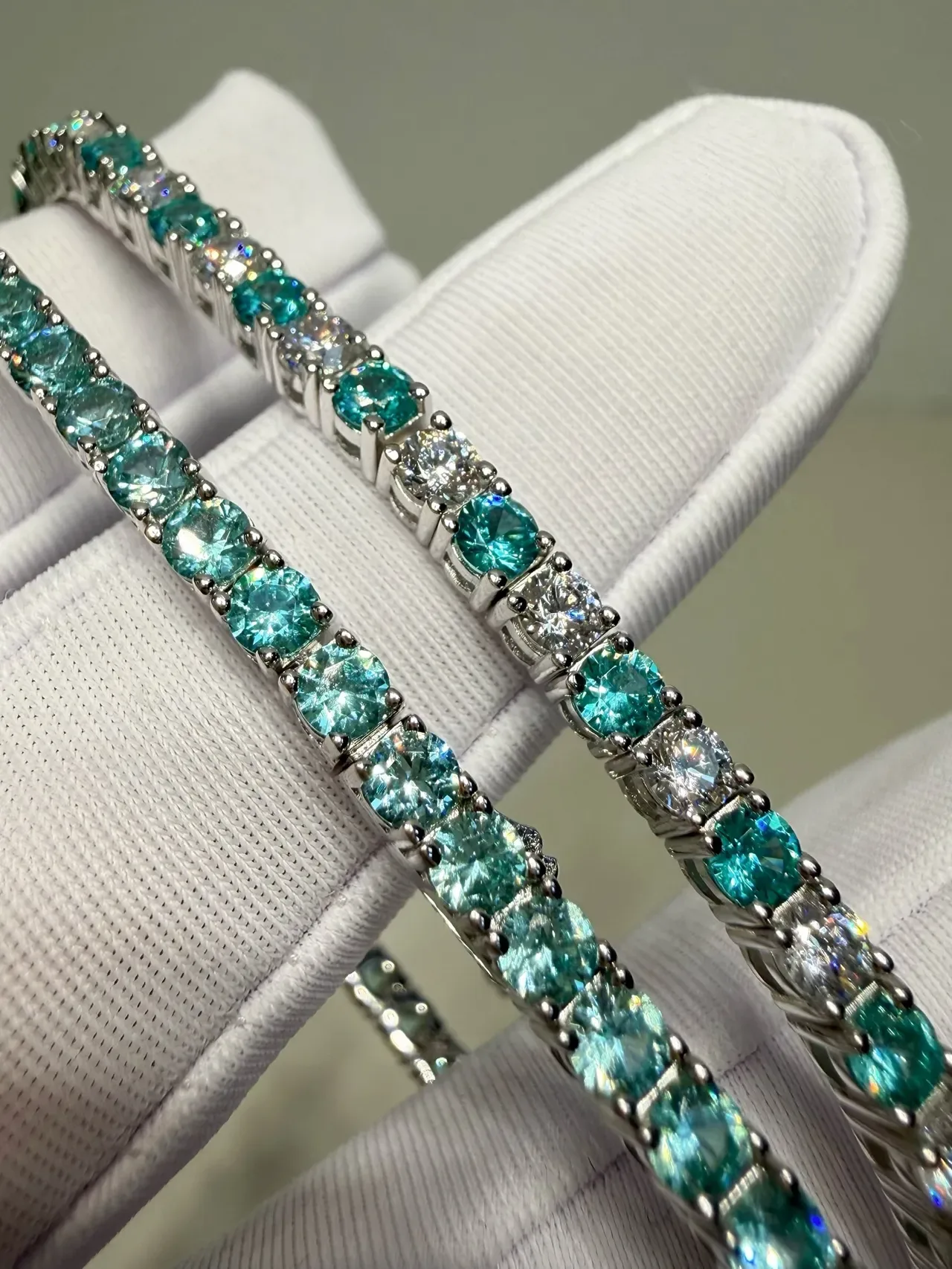 Teal and Clear Gemstone Channel-Set Bangle Bracelets 3