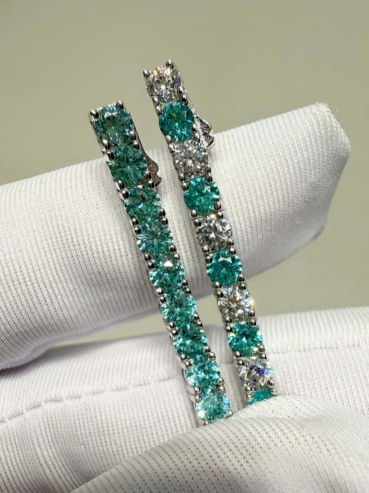 Teal and Clear Gemstone Channel-Set Bangle Bracelets 6
