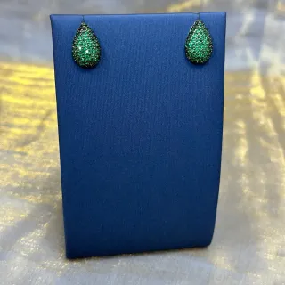 Teardrop Pavé Green Stone Stud Earrings