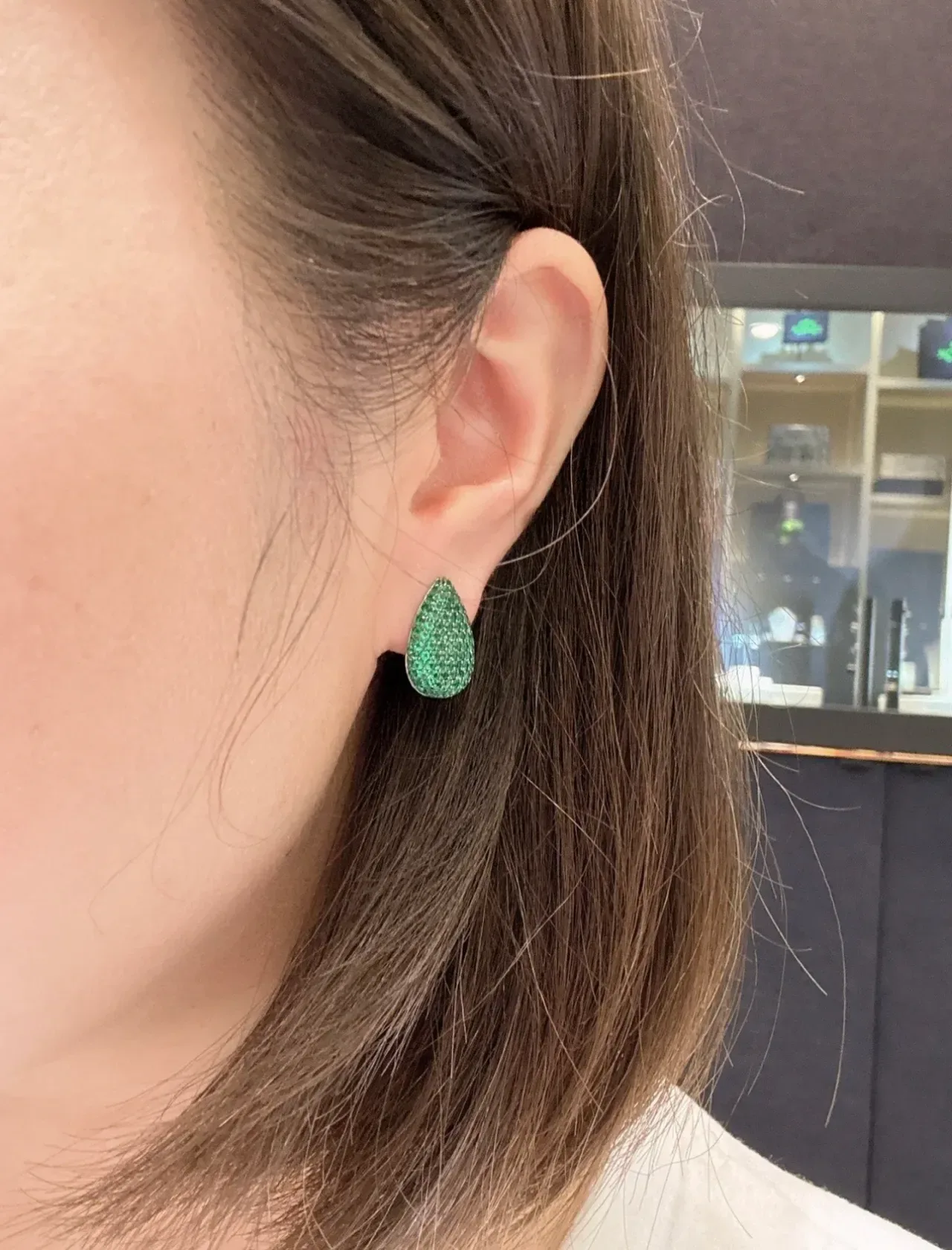 Teardrop Pavé Green Stone Stud Earrings 2