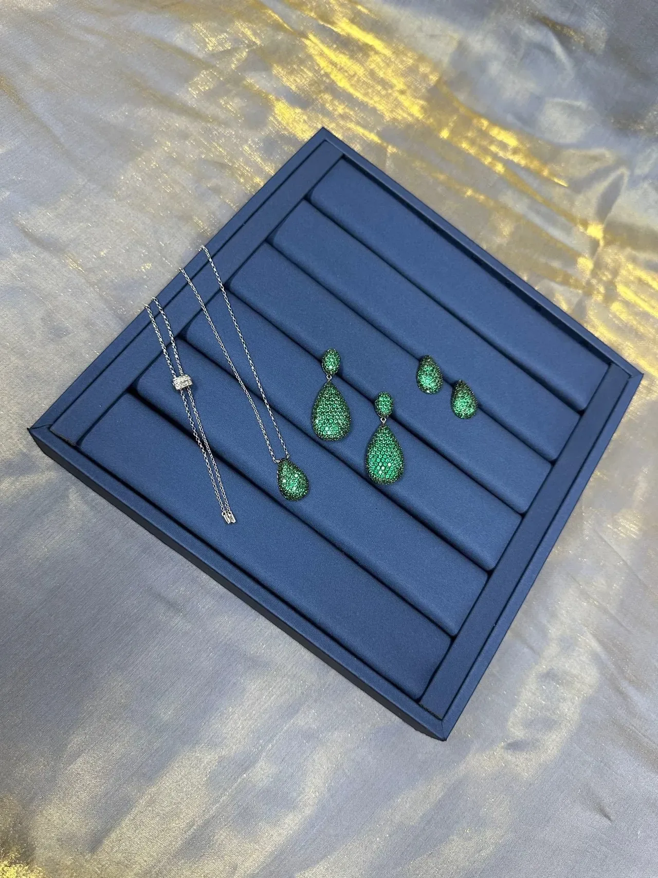 Teardrop Pavé Green Stone Stud Earrings 8