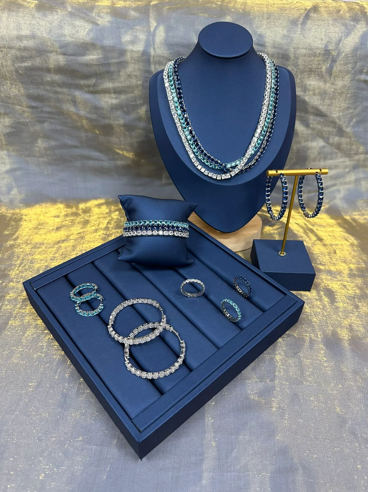 Tennis-Style Square-Cut Light Blue Stone Necklace 5
