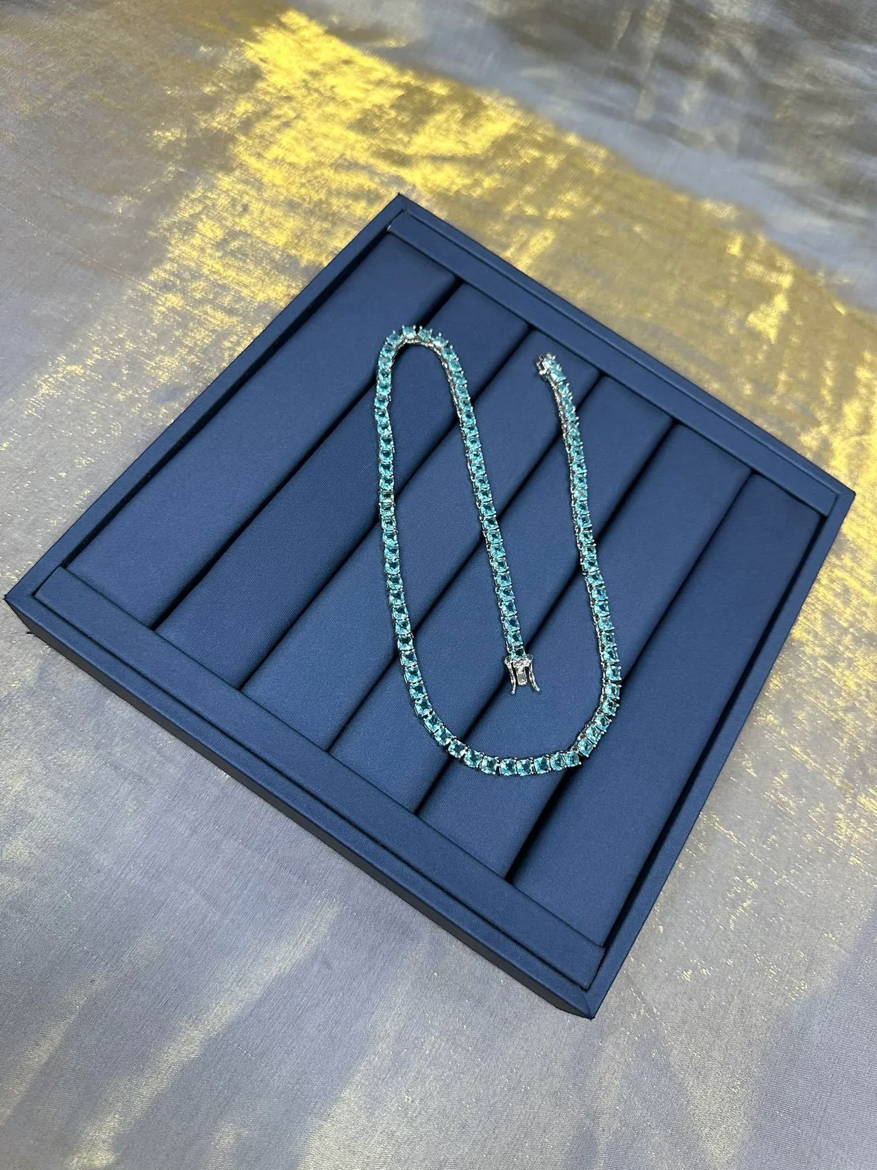 Tennis-Style Square-Cut Light Blue Stone Necklace 6