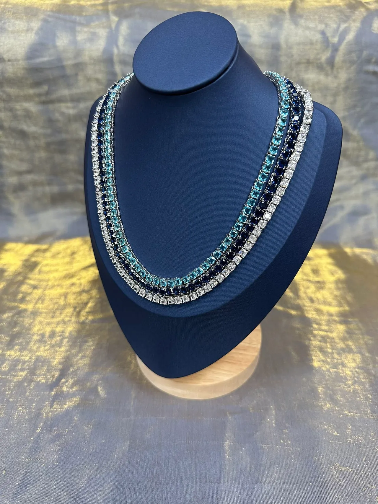 Tennis-Style Square-Cut Light Blue Stone Necklace 8