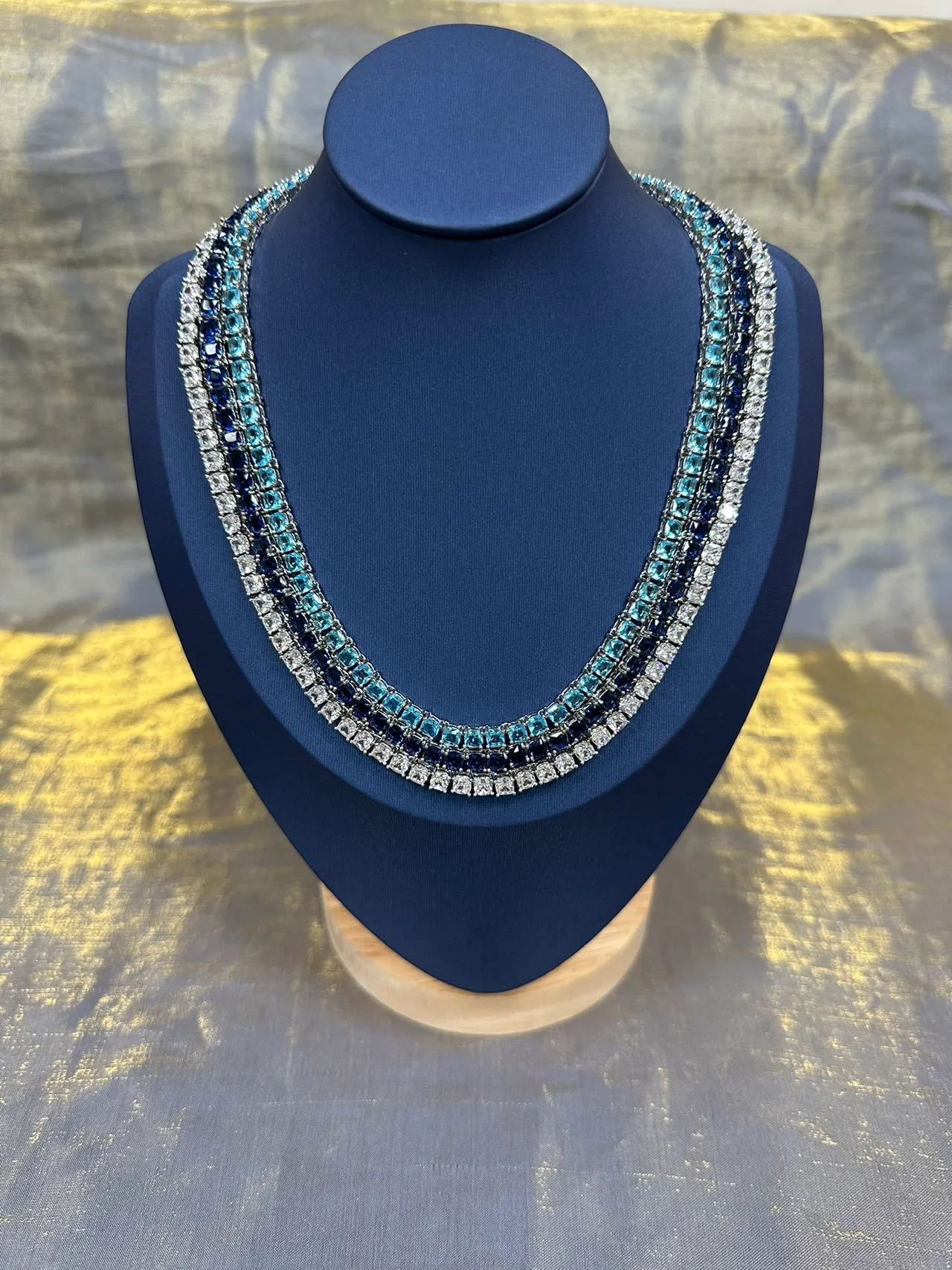 Tennis-Style Square-Cut Light Blue Stone Necklace 9