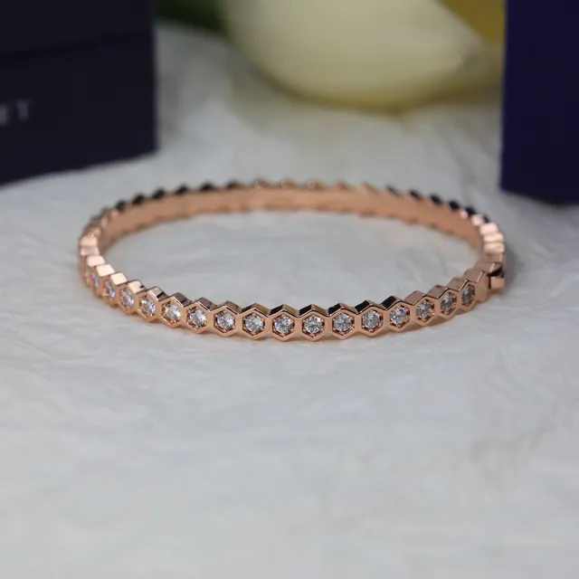 Three-Tone Hexagonal Bezel-Set Bangle Bracelets 5