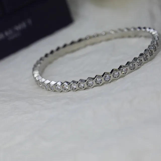 Three-Tone Hexagonal Bezel-Set Bangle Bracelets 6