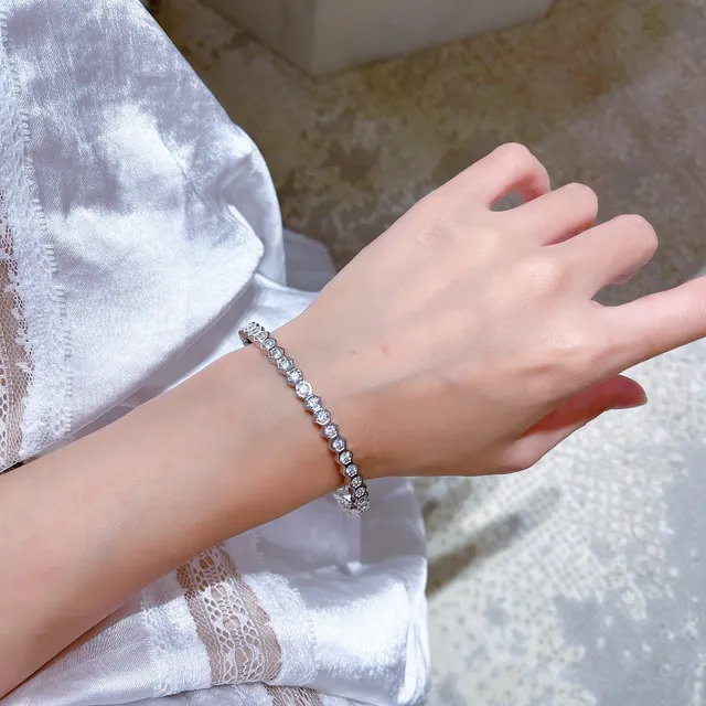 Three-Tone Hexagonal Bezel-Set Bangle Bracelets 8