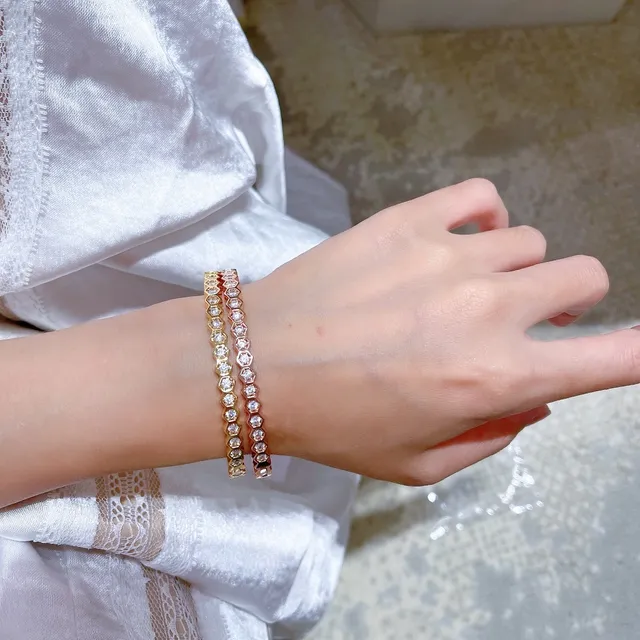 Three-Tone Hexagonal Bezel-Set Bangle Bracelets 9